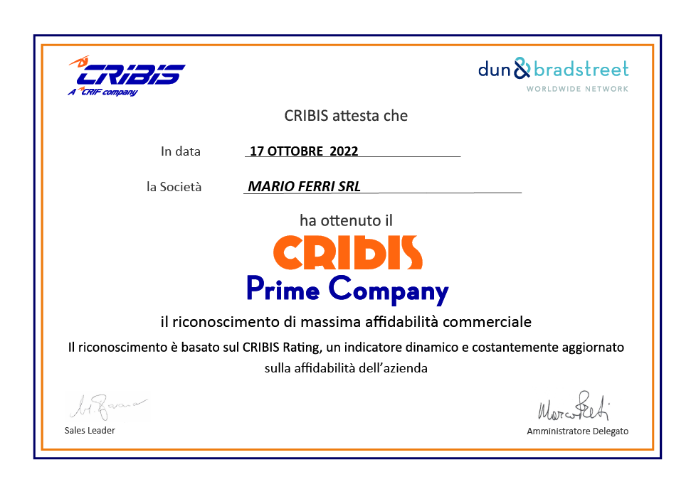 La nostra certificazione CRIBIS Prime Company